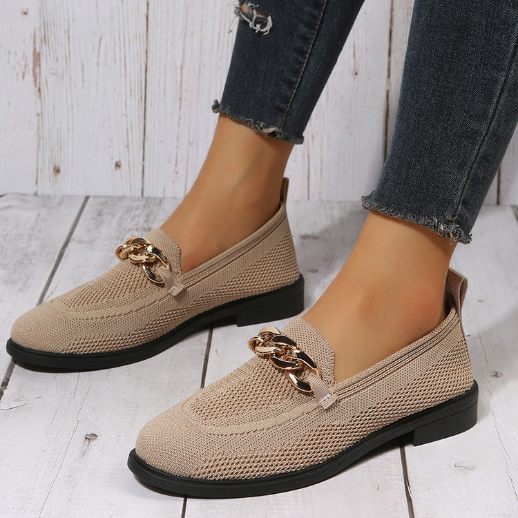 Summer New Style Fly Woven Shallow Chain Comfortable Casual Small White Shoes