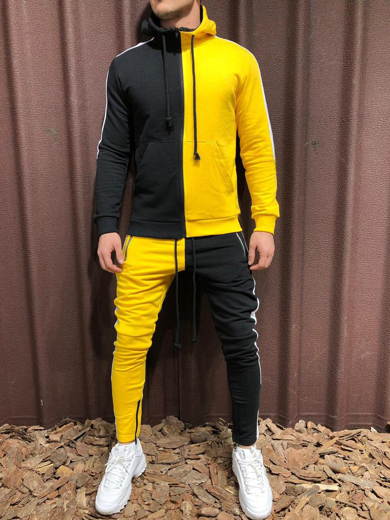 Contrast hooded jacket + pants two-piece suit