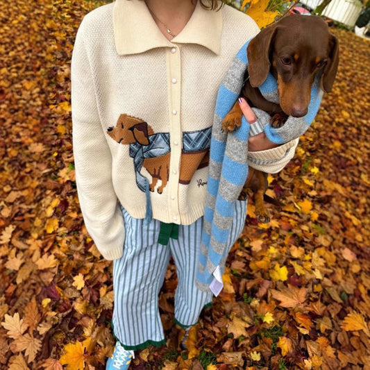 Women's Cute Short Lapels Puppy Sweater