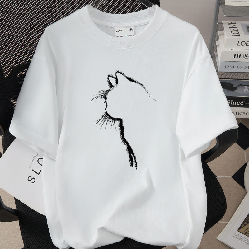 Creative And Fun Side-profile Cat Design T-shirt For Your Adorable Pet