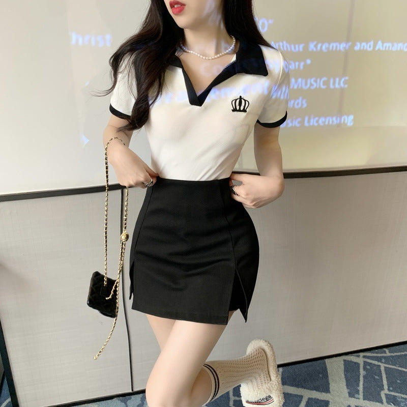 Split-front Shorts-skirt Two-piece Set