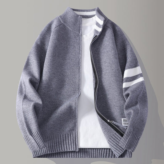 Mens Thermal Knitted Jacket With A Mock Neck And Long Sleeves