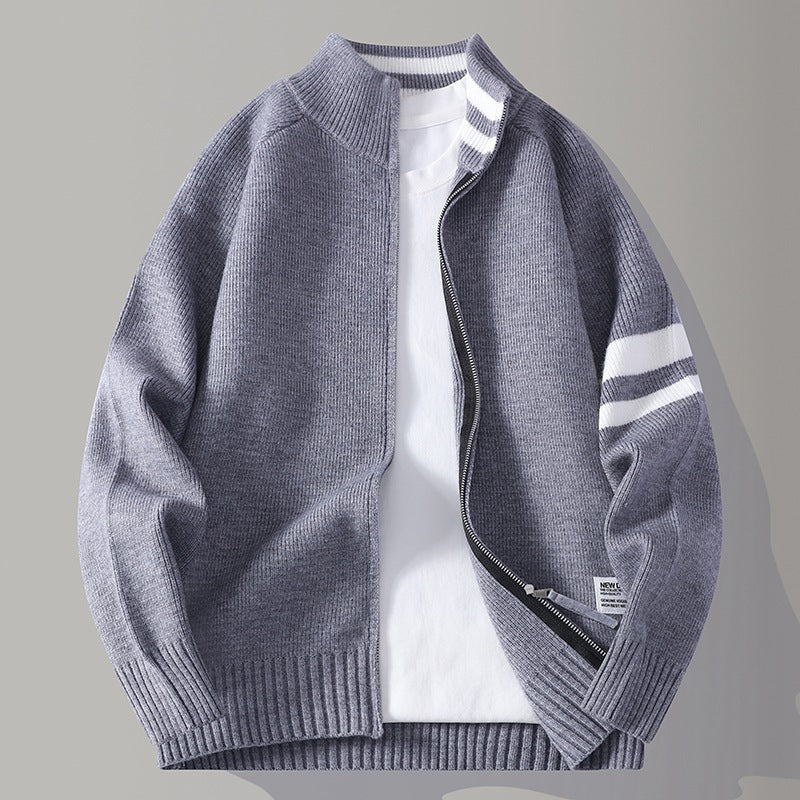 Mens Thermal Knitted Jacket With A Mock Neck And Long Sleeves