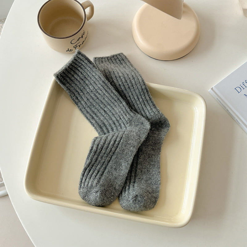 Womens Thickened Fleece-Lined Wool Mid-Calf Socks