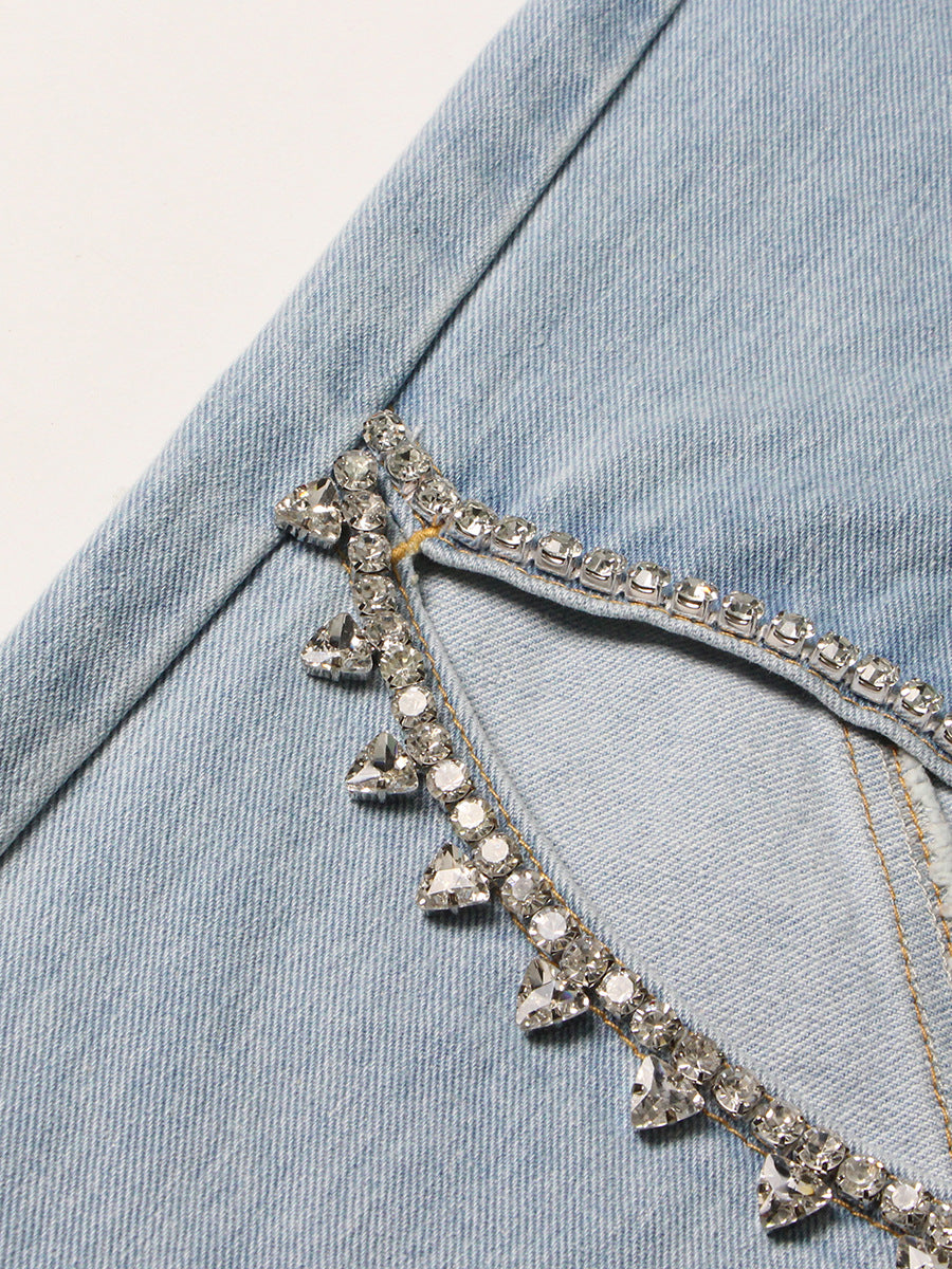 Women's Fashionable Diamond Beaded Wide-leg Jeans