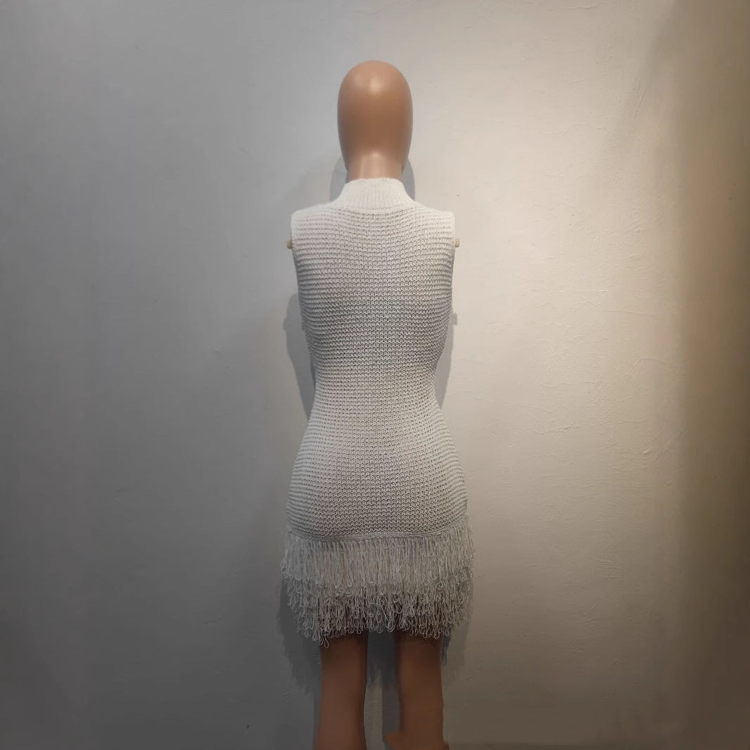 Sleeveless Tassel Hollowed-Out Bodycon Stretchy Dress