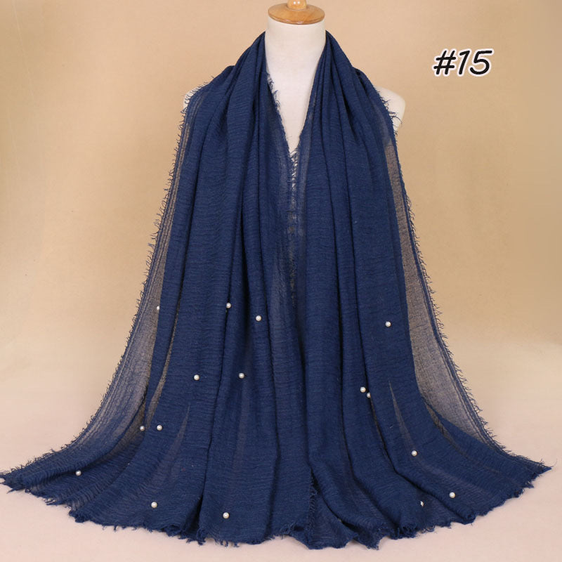 Women's Cotton And Linen Crumpled Monochrome Scarf