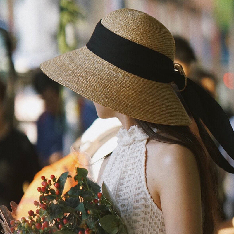Women's Summer Dome Bow Ribbon Straw Hat