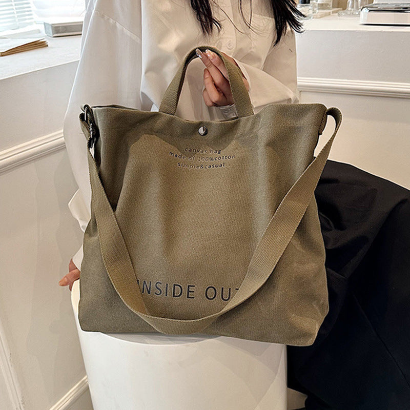 Store Lærredstasker Kvinder Casual Fashion Totes Alfabet Print Skuldertaske Med Justerbar Rem Retro Håndtaske Til Shopping