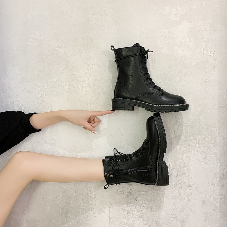 Low-heeled thick heel and fleece short boots