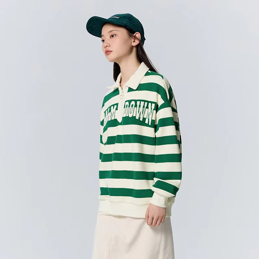 Polo Collar Alphabet Embroidery Half Zipper Velvet Hoodie