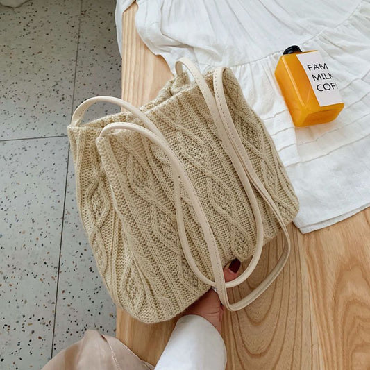 Woven Shoulder Bag For Women's Large Capacity Bucket Bag