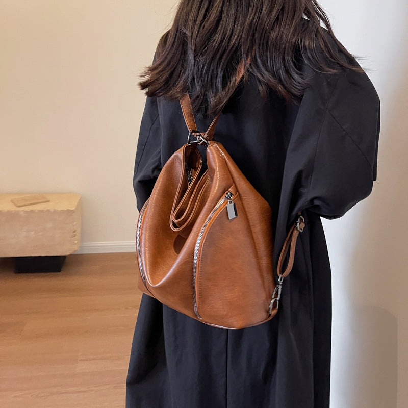 Autumn Winter Retro Fashion Multipurpose Large Capacity Backpack Simple Advanced Texture Commuter Tote