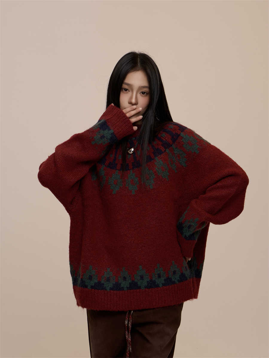 Jacquard Pullover Sweater Loose Sweater Coat
