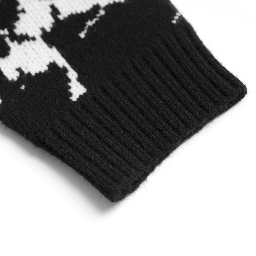 Color Contrast Stitching Jacquard V-neck Knitted Cardigan Men's Loose Long-sleeved Sweater Coat