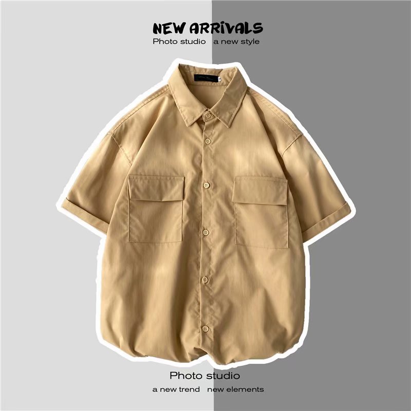 Hong Kong Style Loose Men's Summer Short Sleeve Shirt Overalls