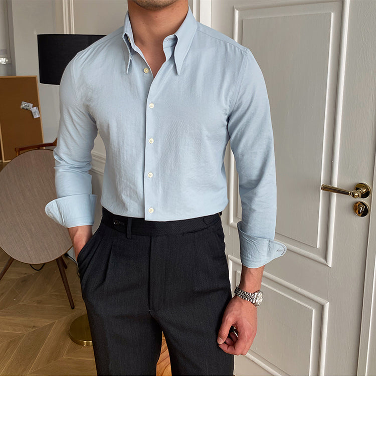 Men's Business Large Pointed Collar Slim-fit Long-sleeved Shirt