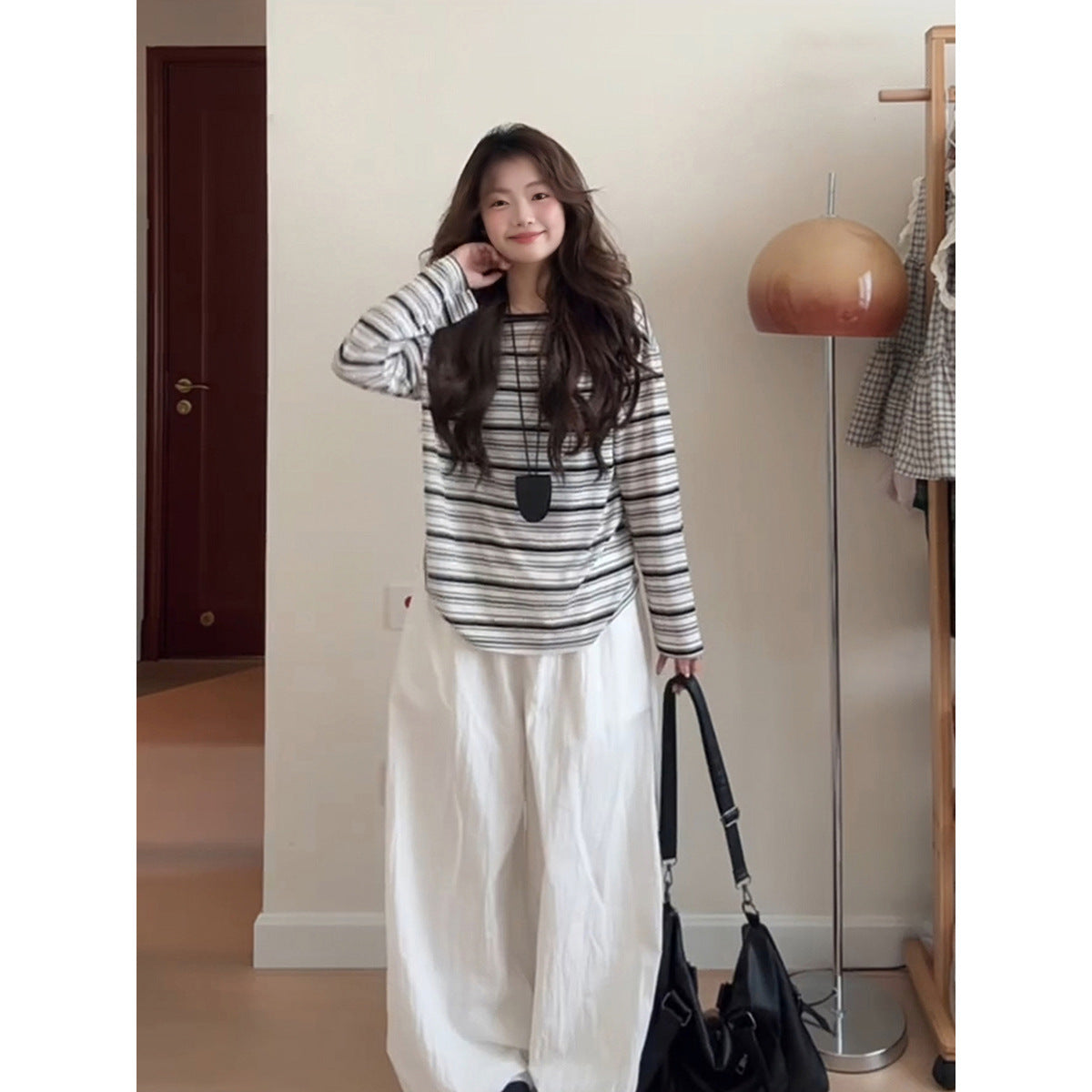 Striped Long Sleeve Relaxed Fit Sun Protection Loose Lazy Thin T-shirt