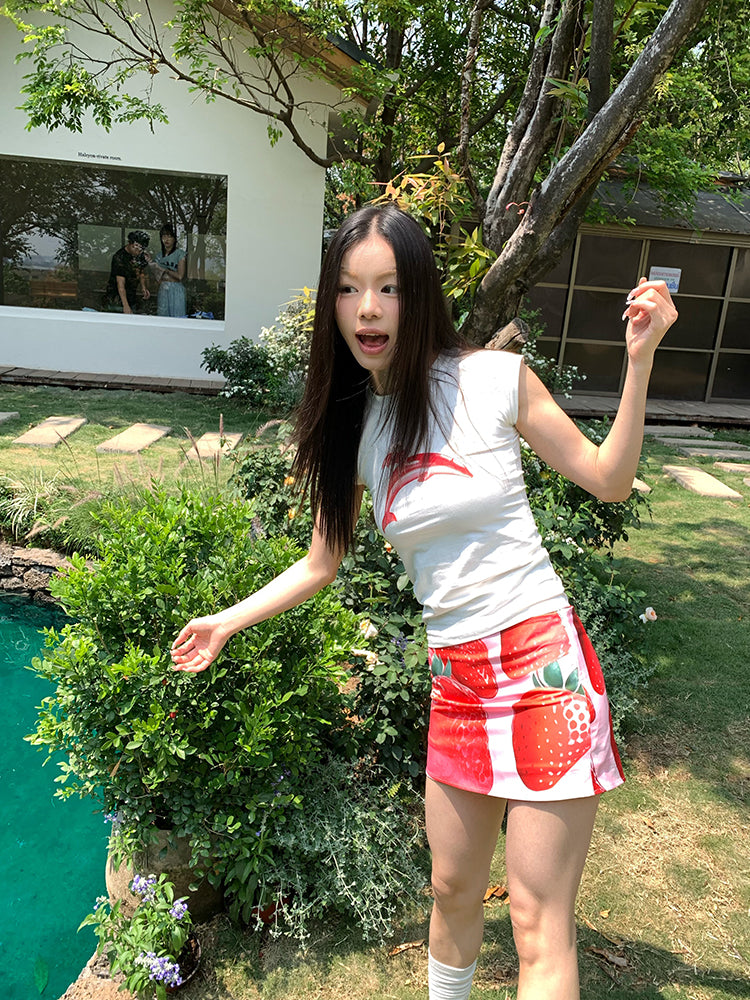 Vacation Style Strawberry Beach Skirt Hot Girl