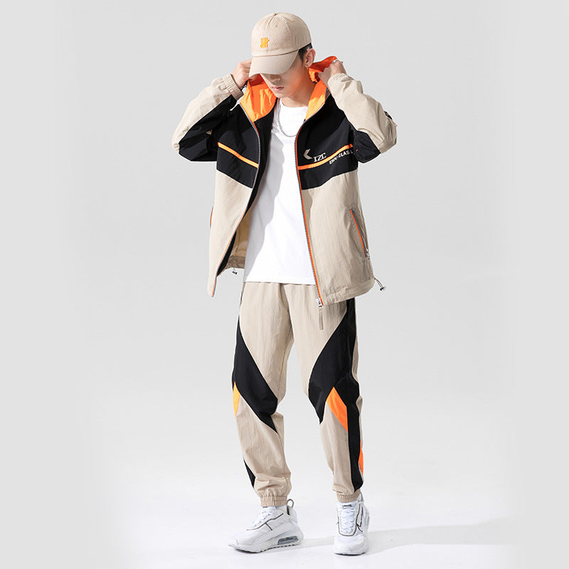 Urban Men's Casual Sports Suit Trendy Color Matching Suit