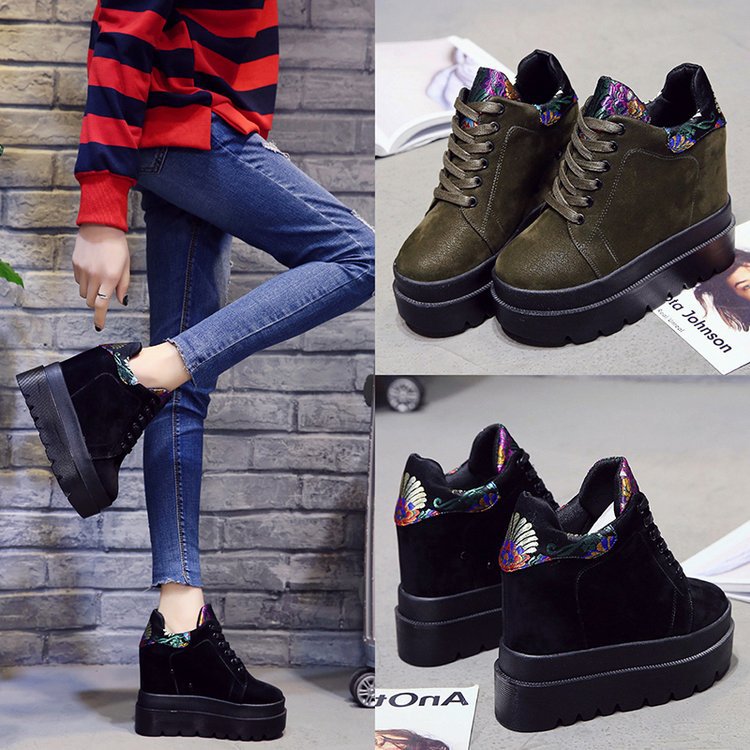 Spring thick bottom increased round head embroidery high heel waterproof platform shallow mouth lace single shoes super high heel women's shoes wholesale