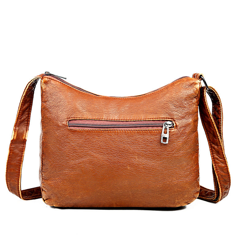 Washed Leather One Shoulder Casual Crossbody Bag