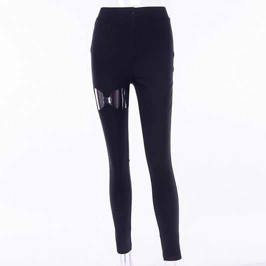 Women's Fashion Solid Color Slim Pencil Sexy Hollow Pants