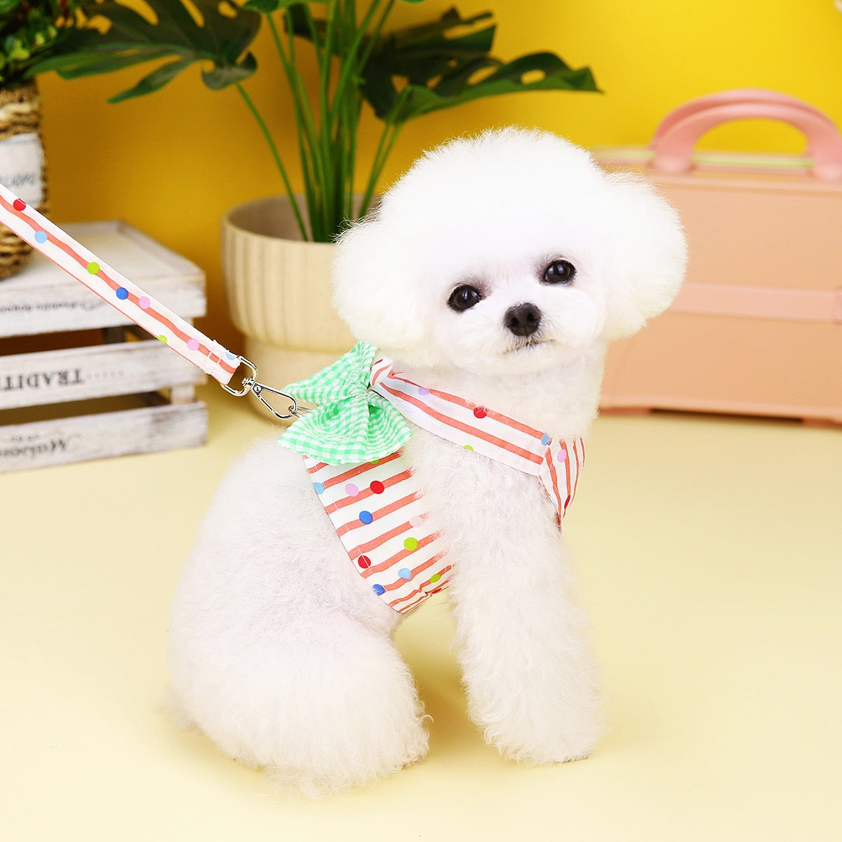 Pet Clothing Vertical Bar Bow Chest Back