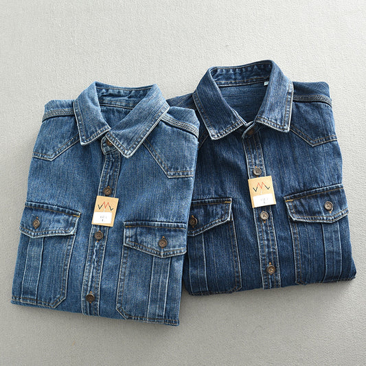 Heavy And Thick Workwear Denim Shirt Loose Oversized Long Sleeves Men