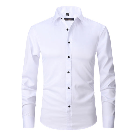 Solid-color Stretchy Cardigan Wrinkle-resistant Long-sleeve Shirt