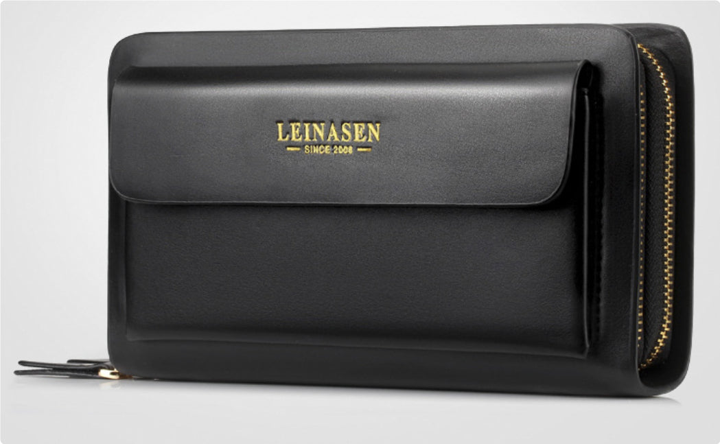 LEINSEN mobile phone leather handbag bag business men bag zipper hand bag purse derivative one generation