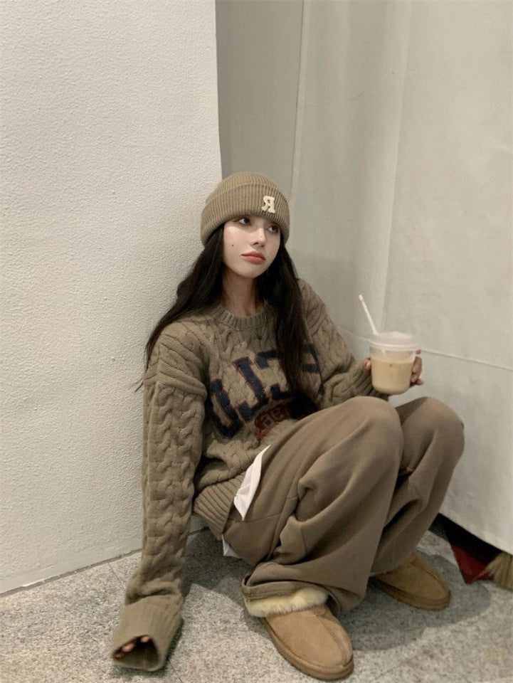Idle Style Milk Huhu Soft Glutinous Wind Cable-knit Sweater