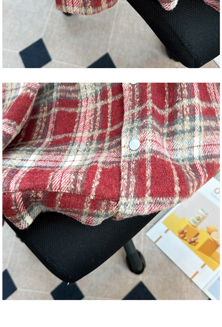 Plaid Tooling Woolen Button Shirt Jacket Men