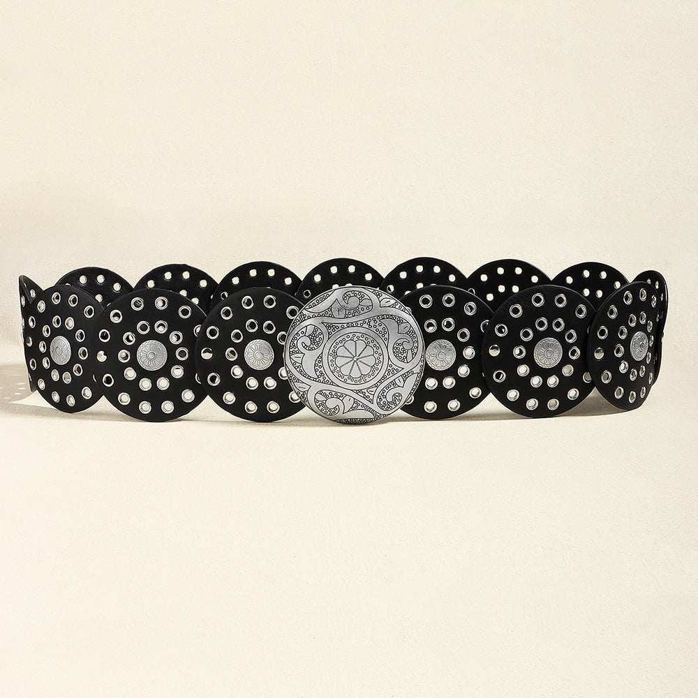 Retro Women's Round Hollow Metal Wide Belt