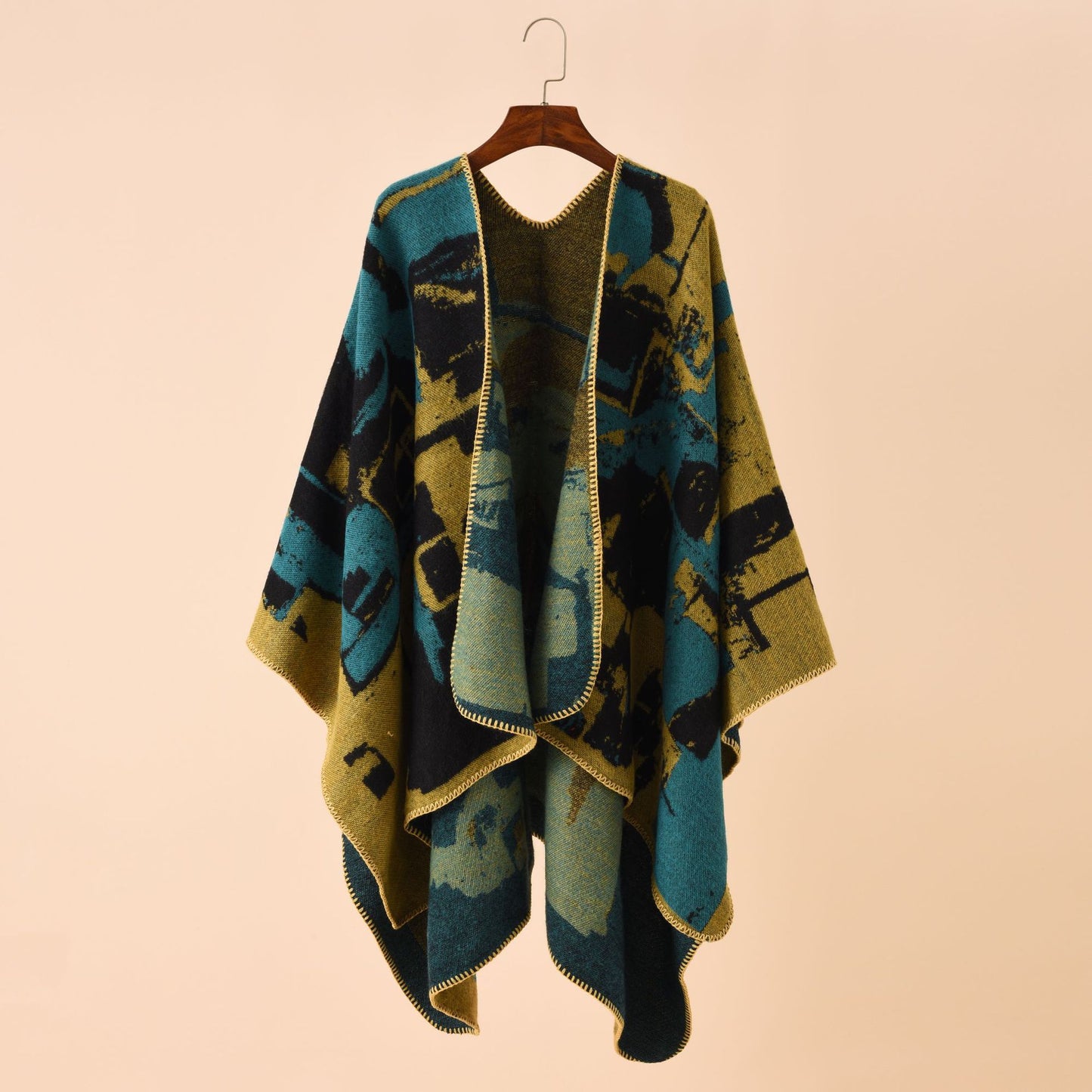 Irregular Geometric Check Pattern Imitation Cashmere Big Shawl