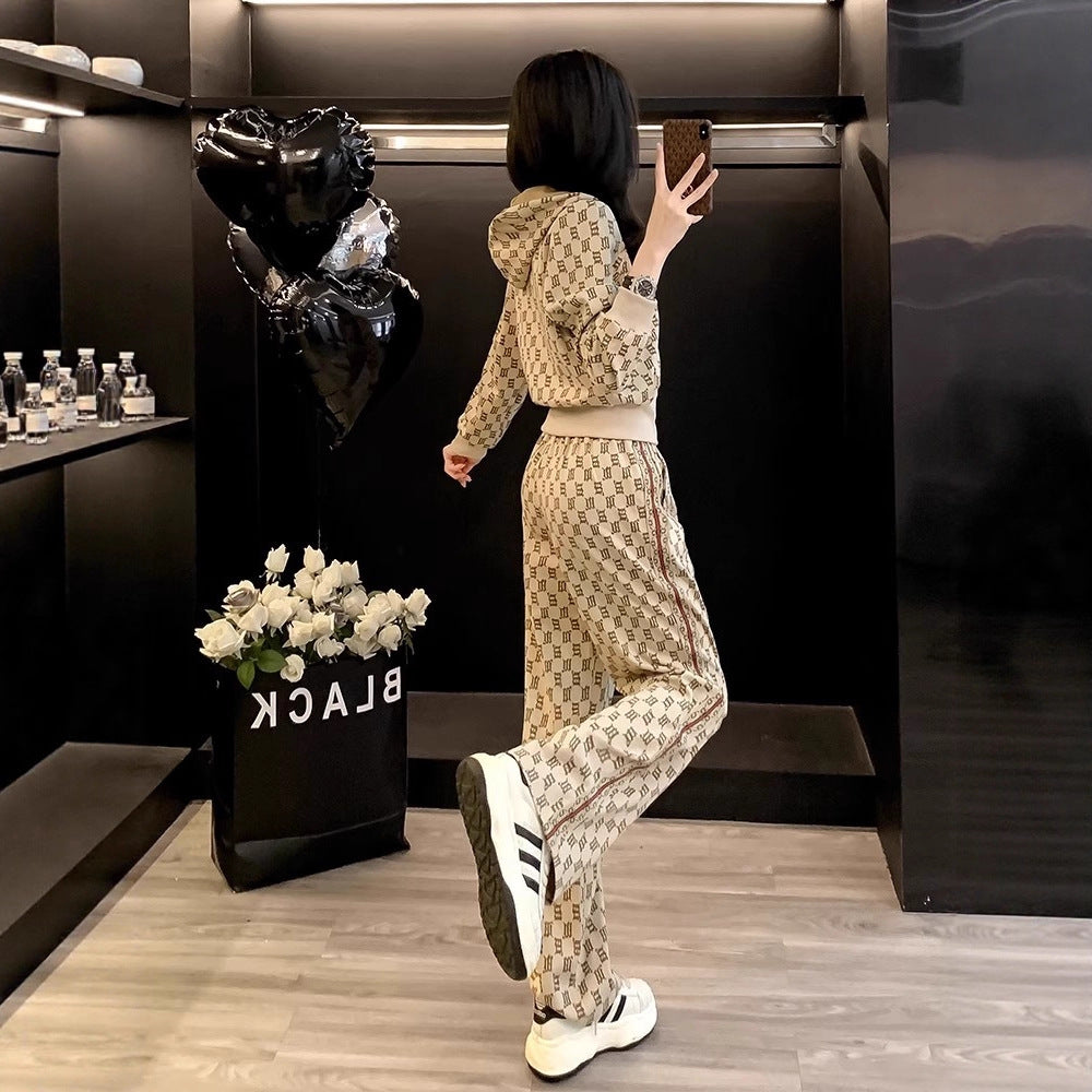 New Stylish, Youth-boosting Hoodie And Wide-leg Pants Two-piece Set