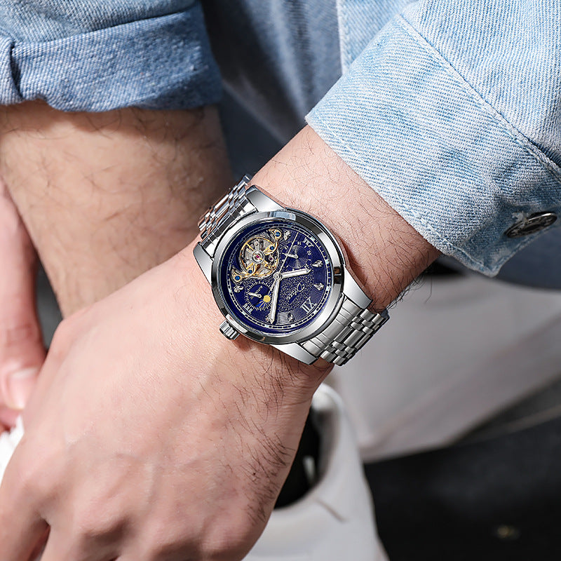 Luminous Sun Moon Star Function Men's Mechanical Watch