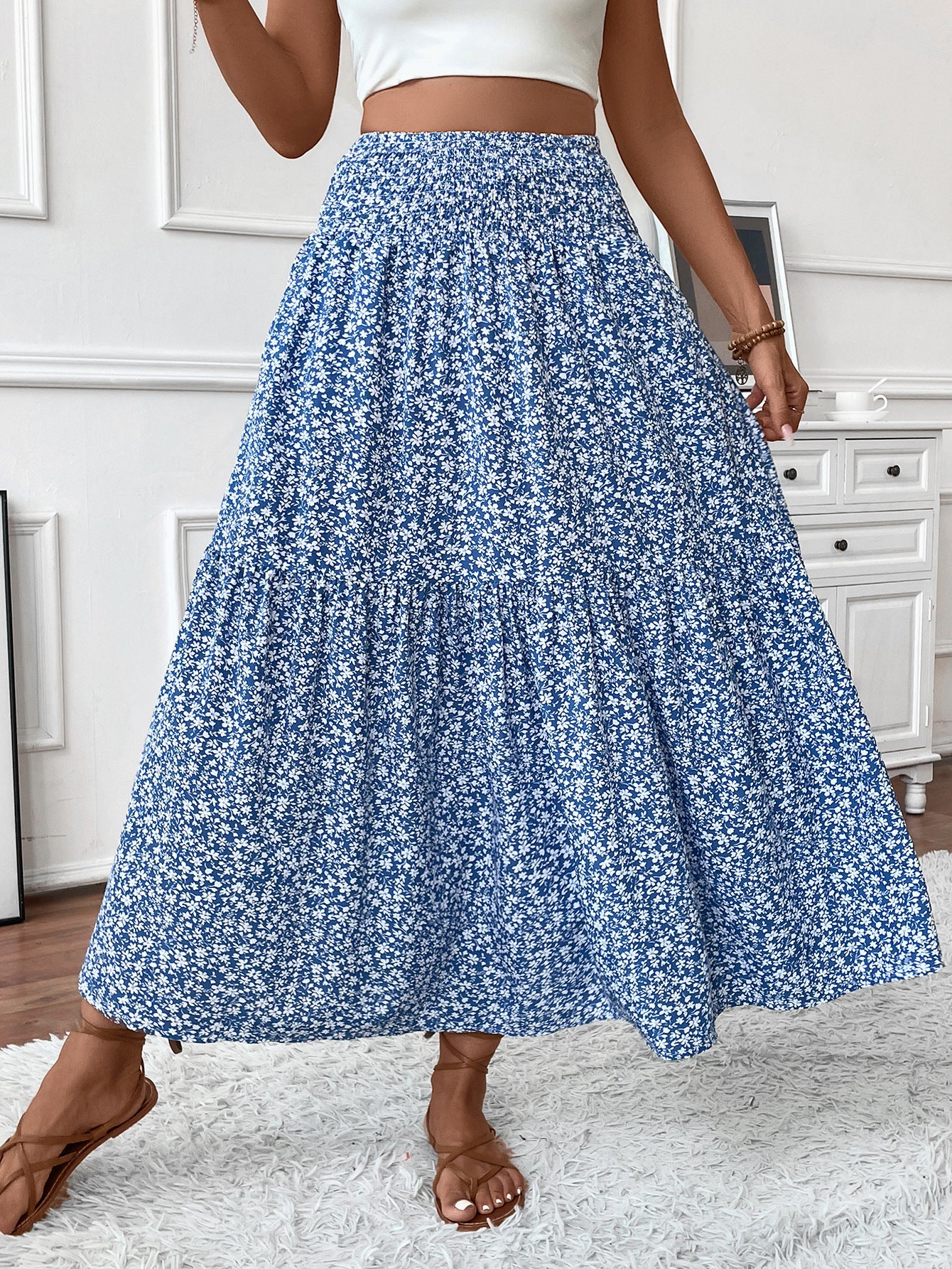 Small Floral Three-layer Long Patchwork Skirt