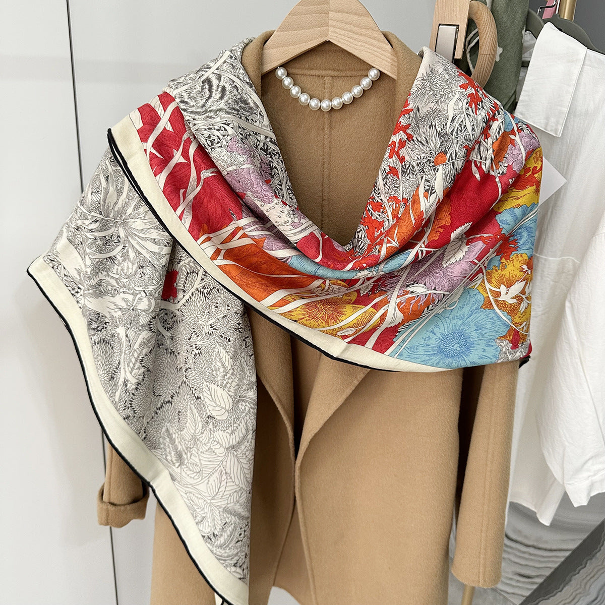 Return To Nature Duplex Printing Silk Wool Scarf