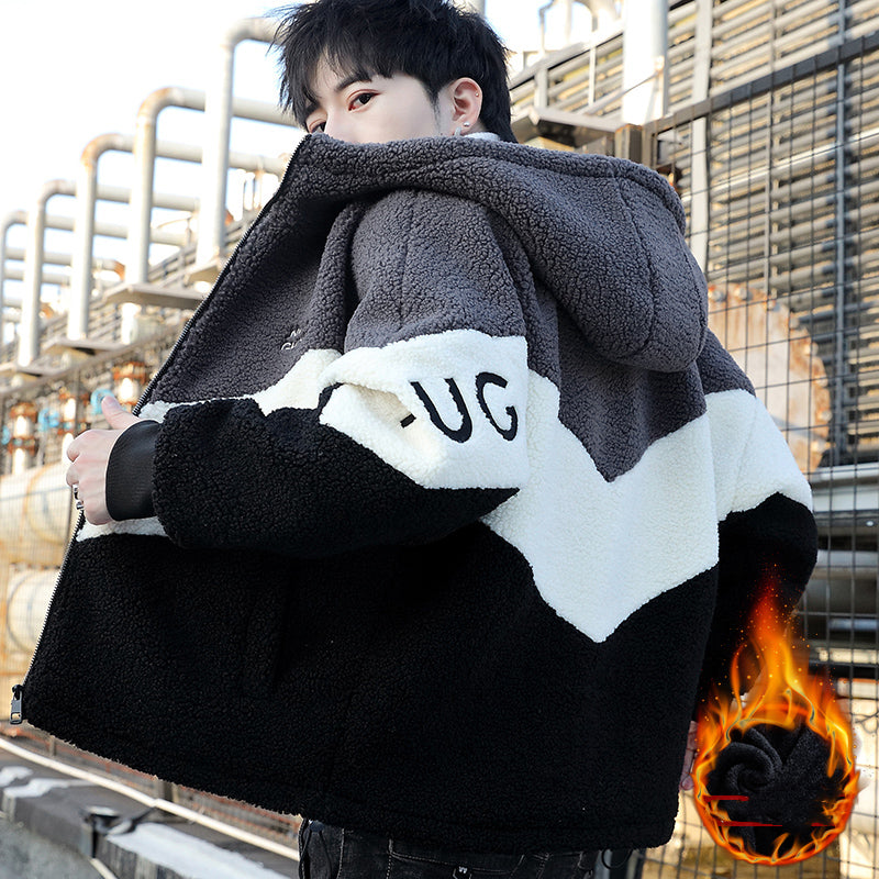Winter Thickened White Imitation Sheep Cut Men's Coat