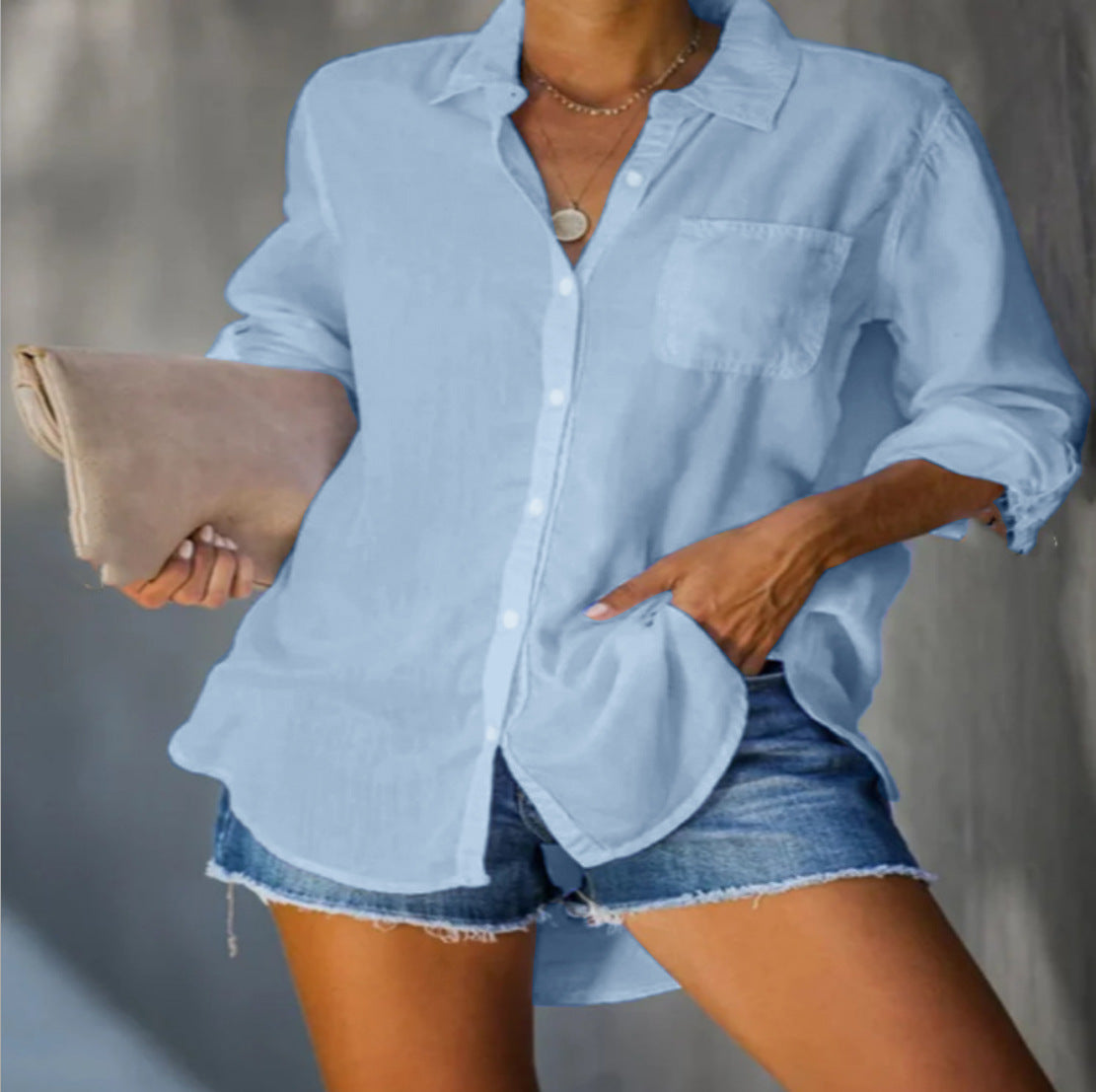 Commuter Lapel Long Sleeve Solid Single Breasted Cardigan Shirt