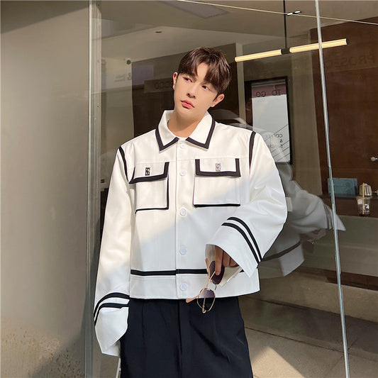 Single Black And White Color Contrast Three-dimensional Large Pocket Metal Button Jacket For Men