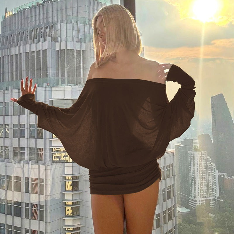 Ensidet slim fit hofteholdt langærmet kort kjole