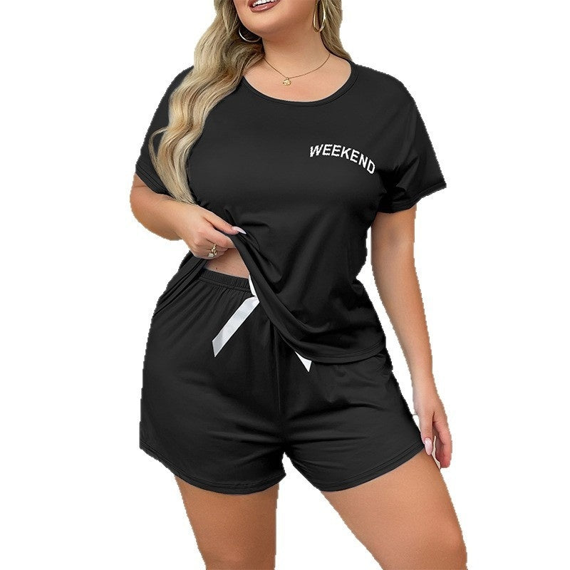 Women's Plus Size Sleeves Shorts Daily Wear Pajamas Suit