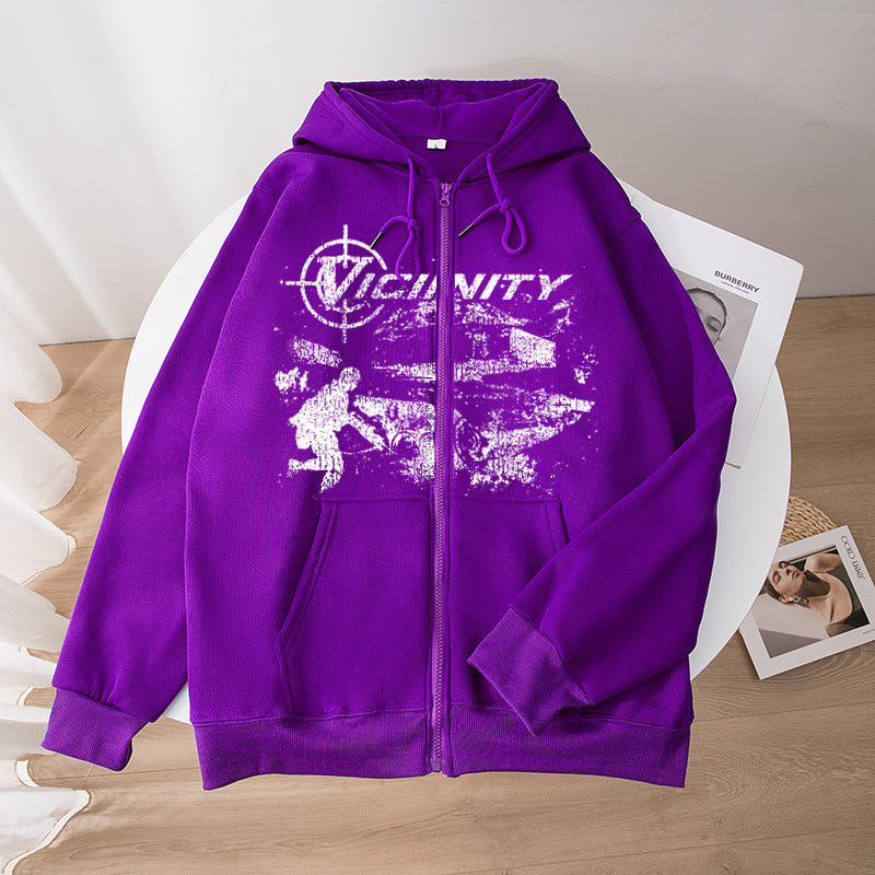 European And American Fashion Geo-neighbor Printed Zipper Sweater