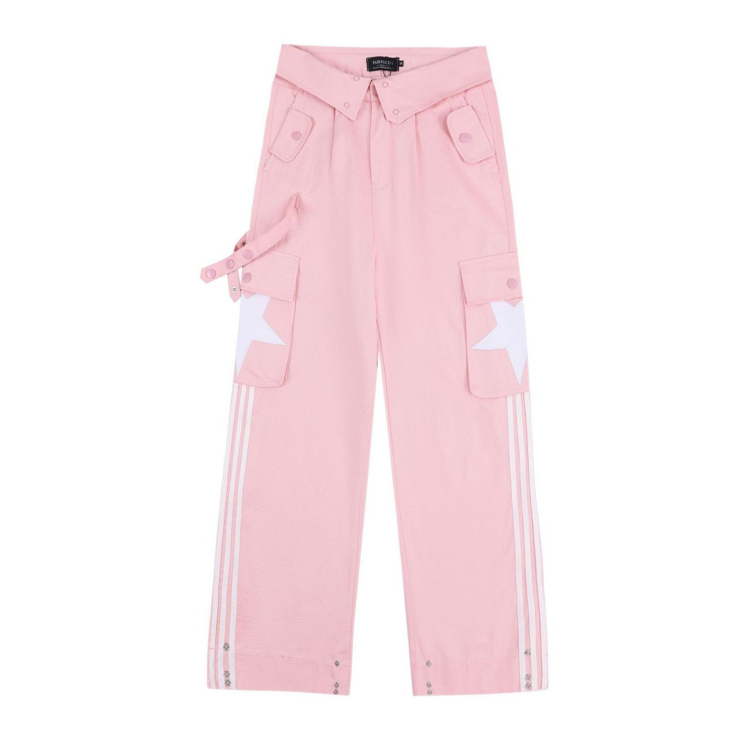 Women's Flanging Overalls Striped All-matching Straight Loose Trousers