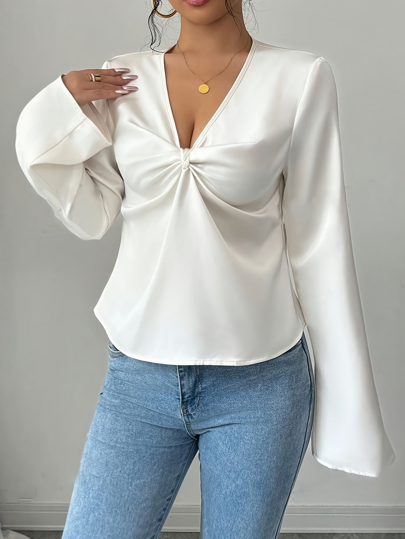 French Niche Design Twisted Satin Texture Shirt