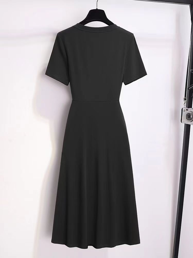 Cut-and-sew Irregularly Slit Casual Black Dress