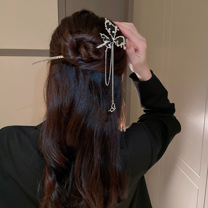 Metal Irregular Butterfly Tassel Hairpin Girl