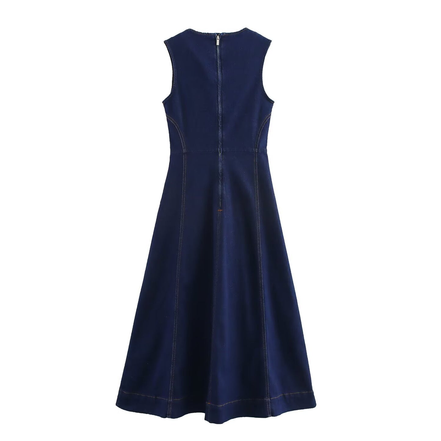 Sleeveless Denim Dress With A Crew Neck